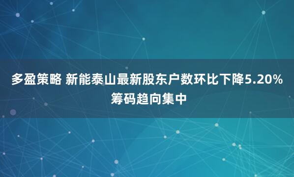 多盈策略 新能泰山最新股东户数环比下降5.20% 筹码趋向集中